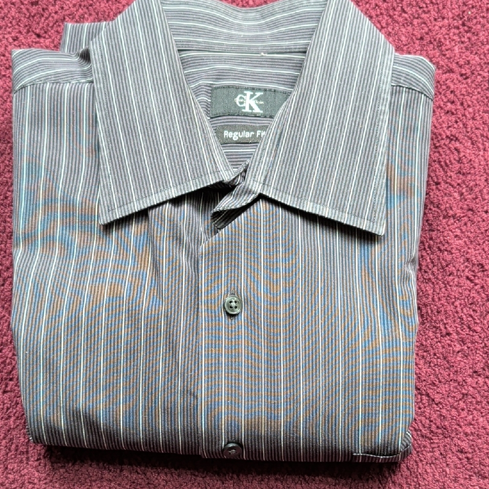 Calvin Klein Men's Striped Black and Gray Dress Shirt